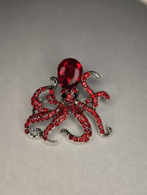 Red Octopus Crystal Brooch - Women's Jewelry
